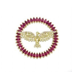 Pingente Mandala Divino Espirito Santo Vermelho com Zirc�nias em Ouro 18 Kilates - 25041